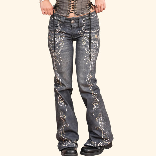 Rhinestone Flared Jeans
